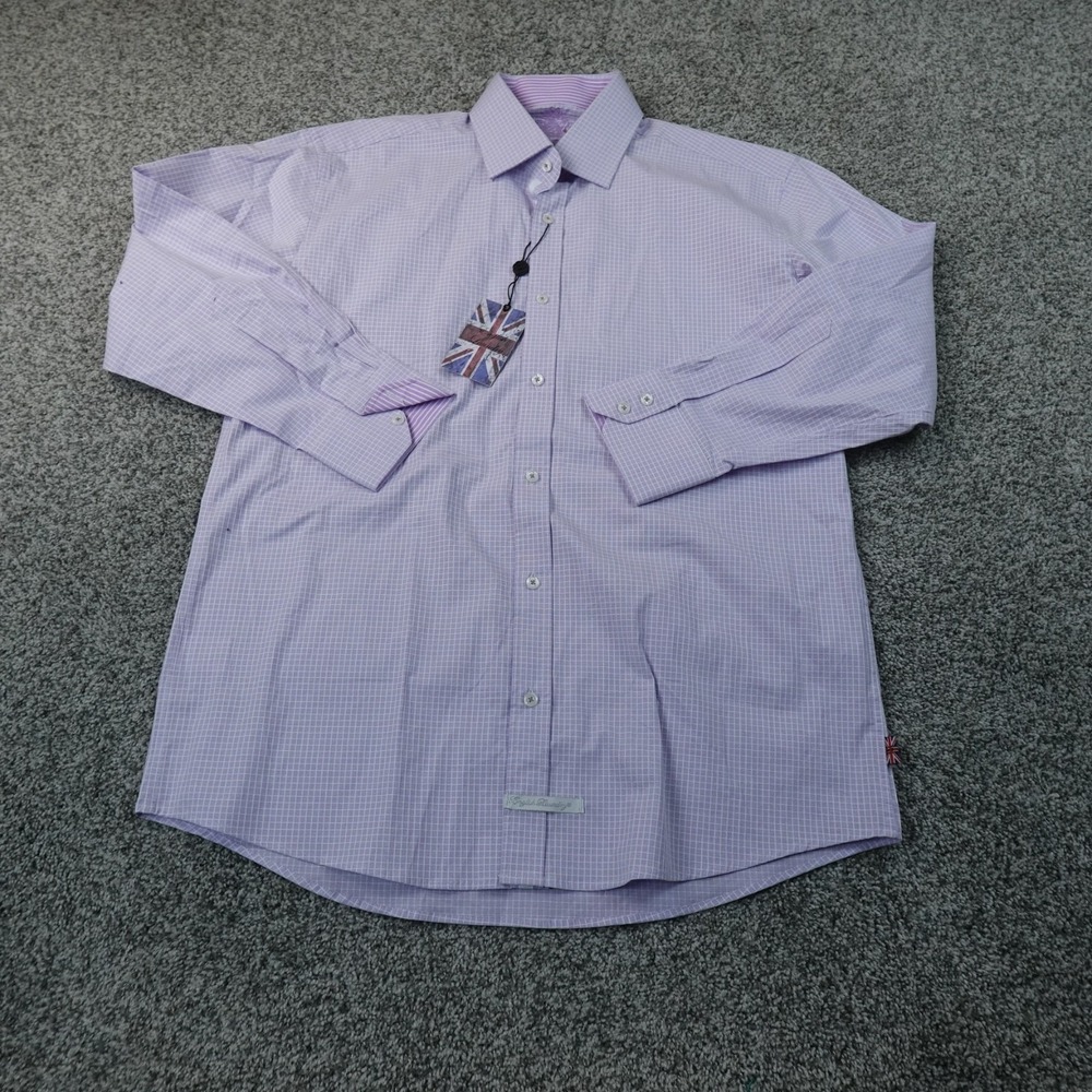 NEW English Laundry Shirt Mens L 16.5 32/33 Purple Check Button Up Long Sleeve